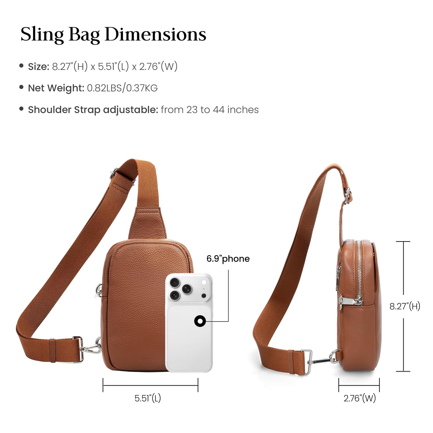 befen Real Leather Anti Theft Small Crossbody Sling Bags for Women, Woman Crossbody Chest Bags Travel Purse with RFID Card Slots Cognac Brown