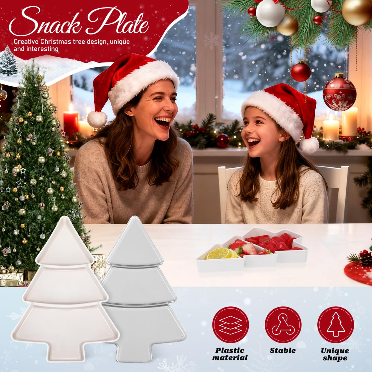 Angoily Christmas Serving Tray, 2pcs Plastic Christmas Tree Serving Platter, Tree Shaped Holiday Candy Dishes, Ideal for Holiday Treats Candy Fruit Feasts Festive Tableware Appetizer Xmas Parties