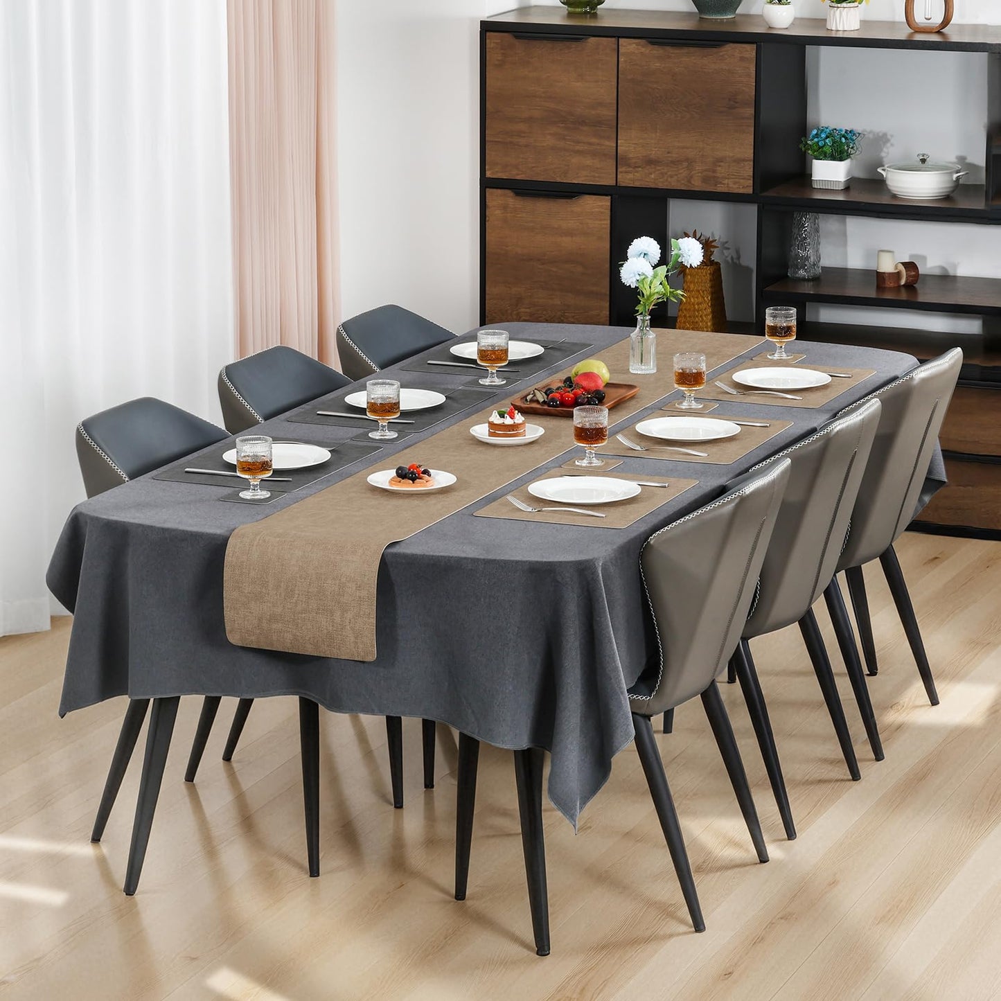Myir JUN Placemats Dual Sided, Faux Leather Place Mats Set of 6 Indoor Placemat for Dining Table Outdoor Place Mat Manteles Individuales Square Non-Slip Washable Table Mats (Gray Beige, Set of 6)