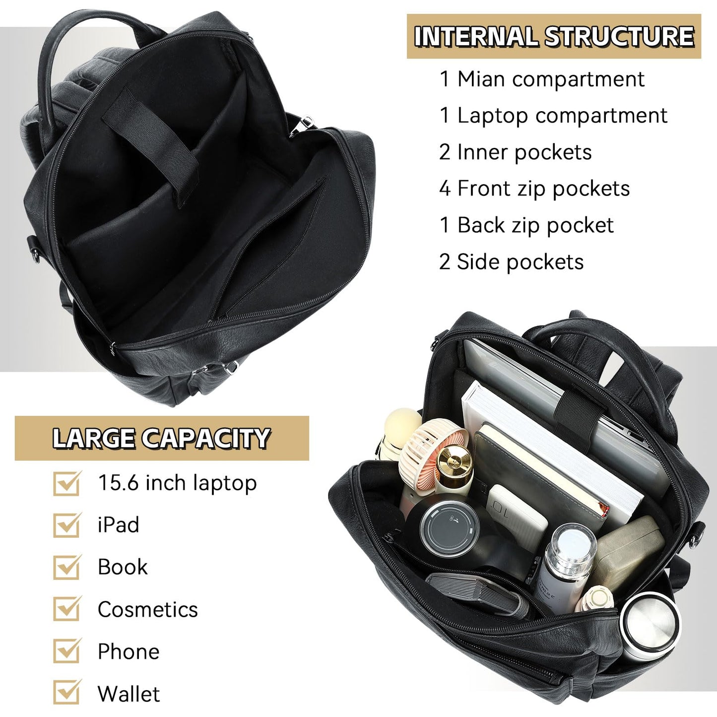 AGLOD Vegan Leather Laptop Backpack for Women 15.6 Inch Work Backpack Purse for Travel College
