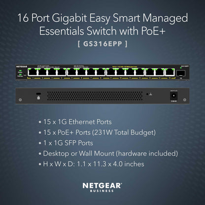NETGEAR 8 Port PoE Gigabit Ethernet Easy Smart Managed Essentials Switch (GS308EPP) - with 8 x PoE+ @ 123W, Desktop or Wall Mount
