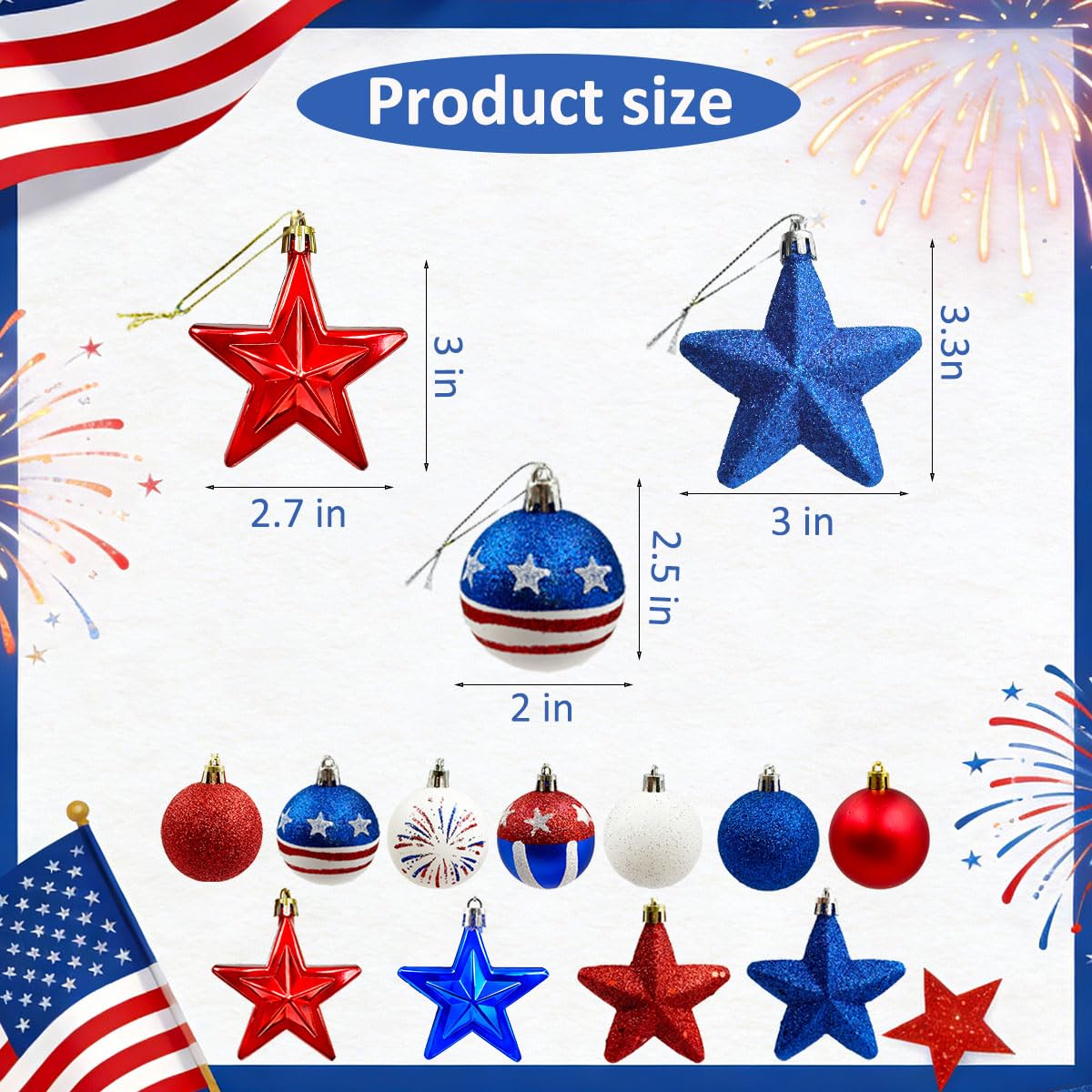 Patriotic Ornaments Hanging Balls - 32 Pcs 4th of July Independence Day Tree Ornaments Memorial Day Red White Blue Stars Balls for Veterans Day Holiday Party Home Christmas Tree Decor