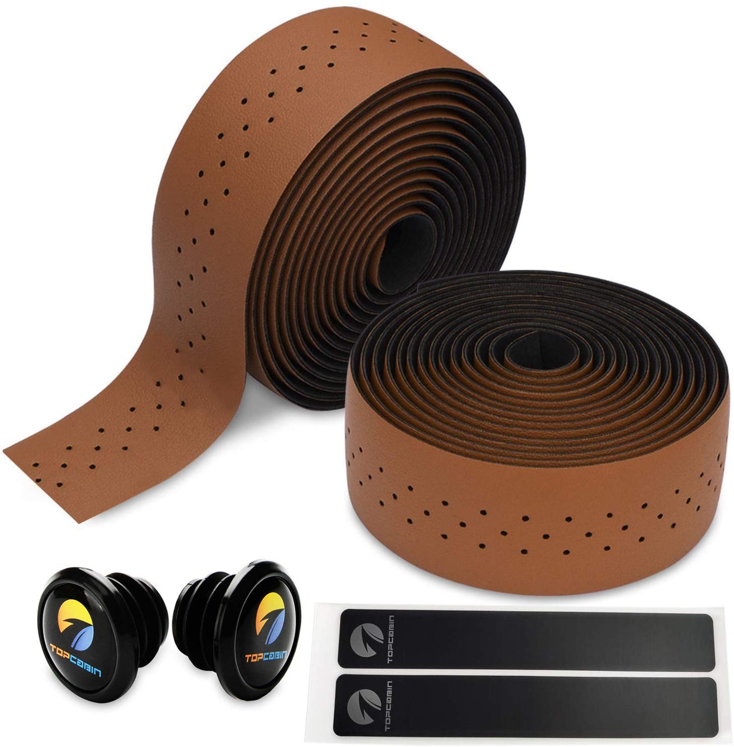 TOPCABIN® Camouflage Series Comfort Gel Road Bike Handlebar Tape Bike Bar Tape with Reflective Bar Plugs (Brown(PU a Pair))