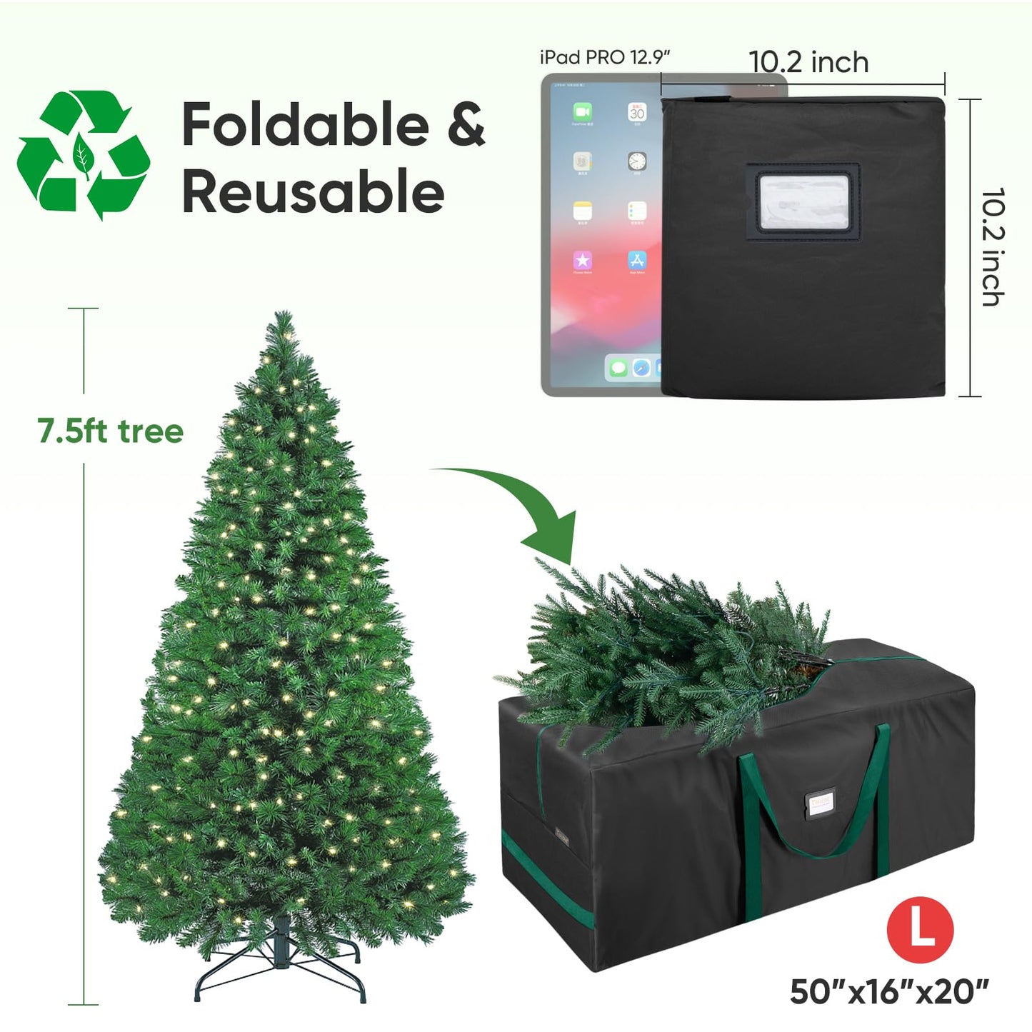 BALEINE 7.5 ft Christmas Tree Storage Bag, Heavy Duty 900D Oxford Fabric with Reinforced Handles and Dual Zippers Wide Opening, Extra Large Storage Container for Trees and Decorations (Black)