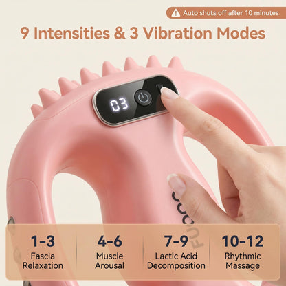 FUOOO 4-Head Fascia Ring Massager, Multifunctional Full-Body Deep Tissue Massage Gun, Hands-Free Ergonomic Electric Massager with Waist Belt, 3 Modes 9 Intensities Cordless Muscle Relief