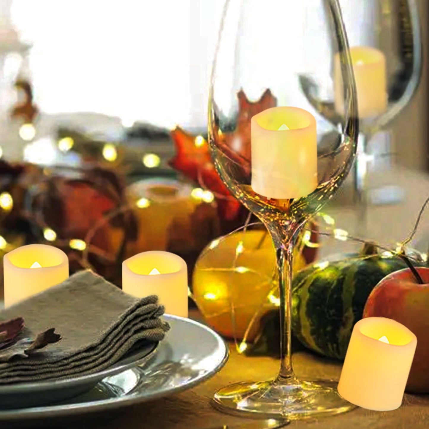 Yakpo 36 Pack 1.5" x 1.8" Flameless Tea Lights Battery Operated, LED Votive Tealights Flickering, Electric Flicker Outdoor Fake Candles Bulk for Wedding Halloween Lantern Christmas Home Decorations