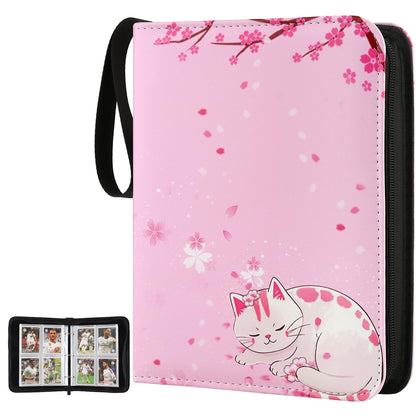 EYEGLEAM Card Binder 4-pocket,400 Pockets Trading Card Holder Album Book Case for TCG Cards Collection Sports Trading Cards Collector Album for Boys Girls Toys Gift Pink Sakura Cat