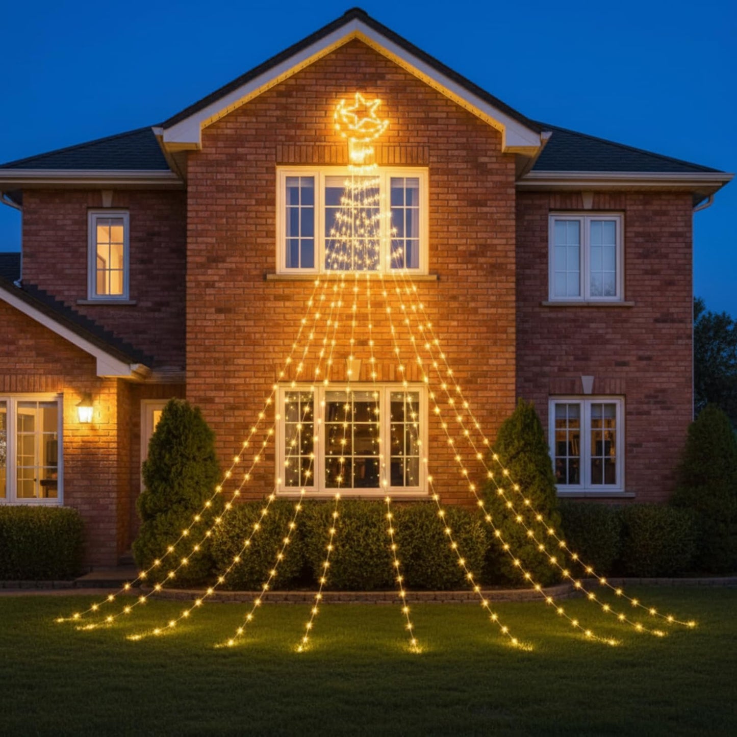 Glooglitter Ramadan Mubarak Eid Moon Star Lights Outdoor Decor 11.5ft Warm LED Waterfall Lights Extension Cord USB Powered for Tree Outside Yard Garden Patio Wall Porch Decorations