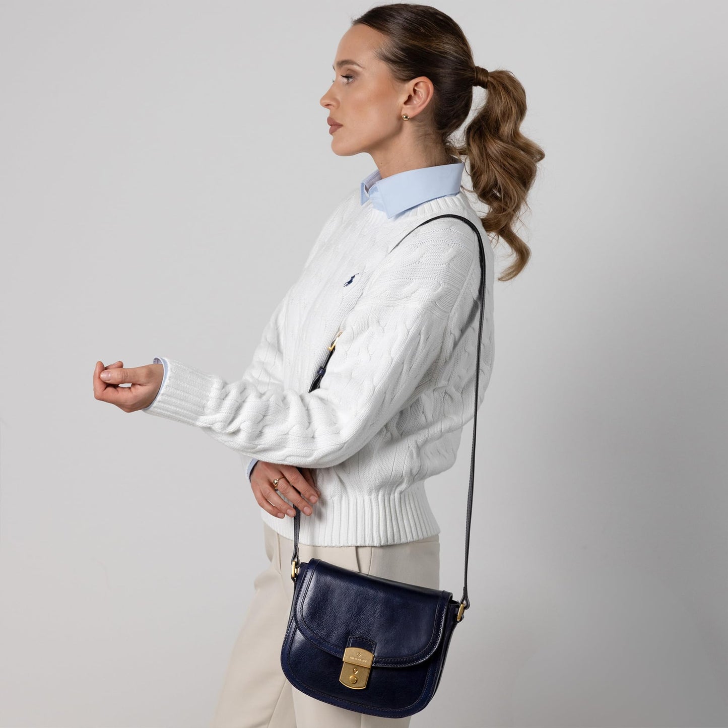 Time Resistance Leather Crossbody Bag – Saddle Bag with Magnetic Closure - Leather Messenger Bag for Women (Blue)