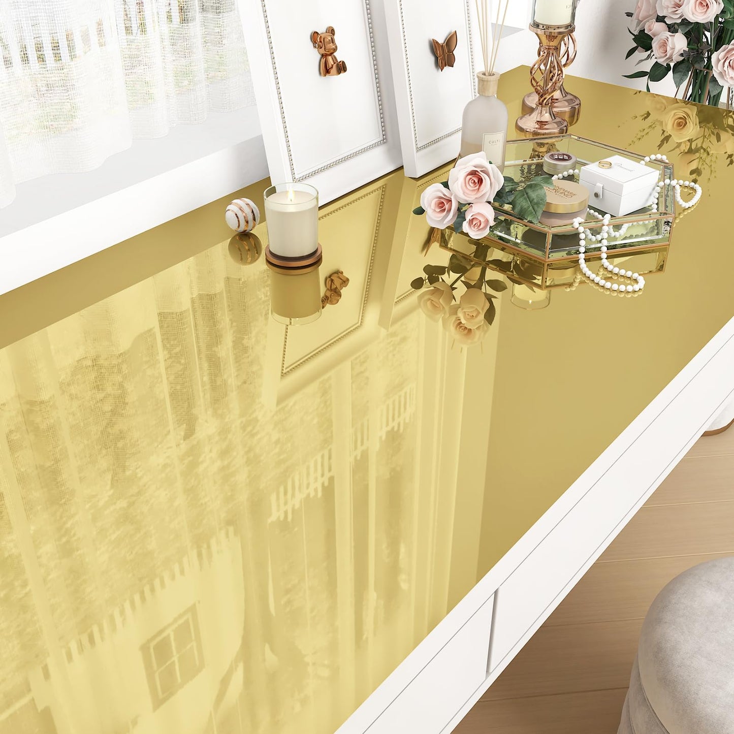 WESTICK Glossy Gold Contact Paper for DIY Project Flexible Gold Permanent Vinyl Wallpaper Self Adhesive Golden Cricut Vinyl Mirror Stickers for Home Decor Countertops Cabinets Walls 15.8" x 80"