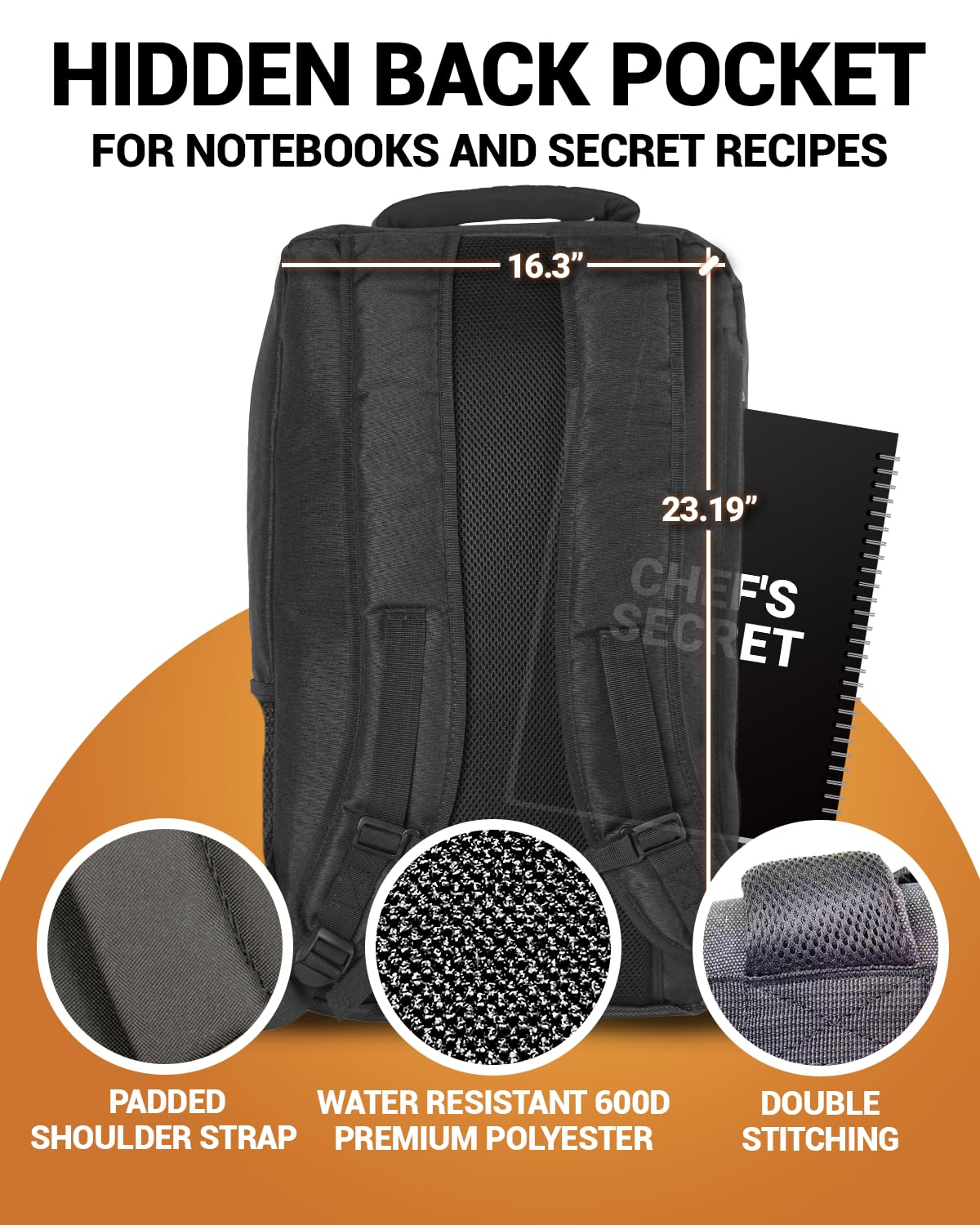 Chef Knife Backpack TRAVELLER - Patented Knife Retention Panels with Hook-and-Loop, Water Resistant 900D Polyester Canvas, YKK Zippers, Work Bag for Chefs & Culinary Students (Black)