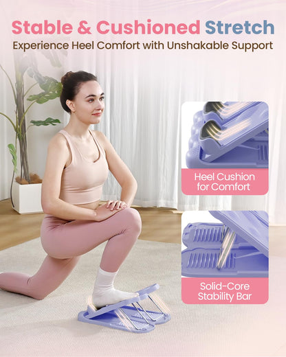kisnbld Slant Board, 3 in 1 Calf Stretch Board with Foot Massager & Resistance Bands, 12-level Adjustable Incline Calf Stretcher for Relieving Calf Ankle Achilles Pain Balance Exercise Trainer, Purple