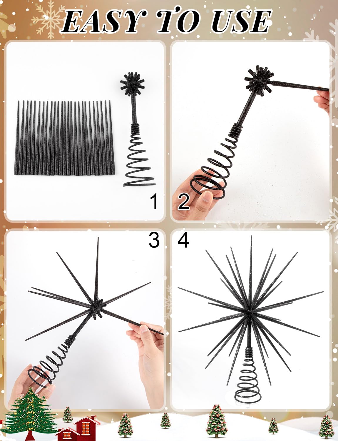 13.7 Inch Black Christmas Tree Topper - 3D Burst Black Tree Topper, Exploding Star Christmas Tree New Year Holiday Tree Decoration
