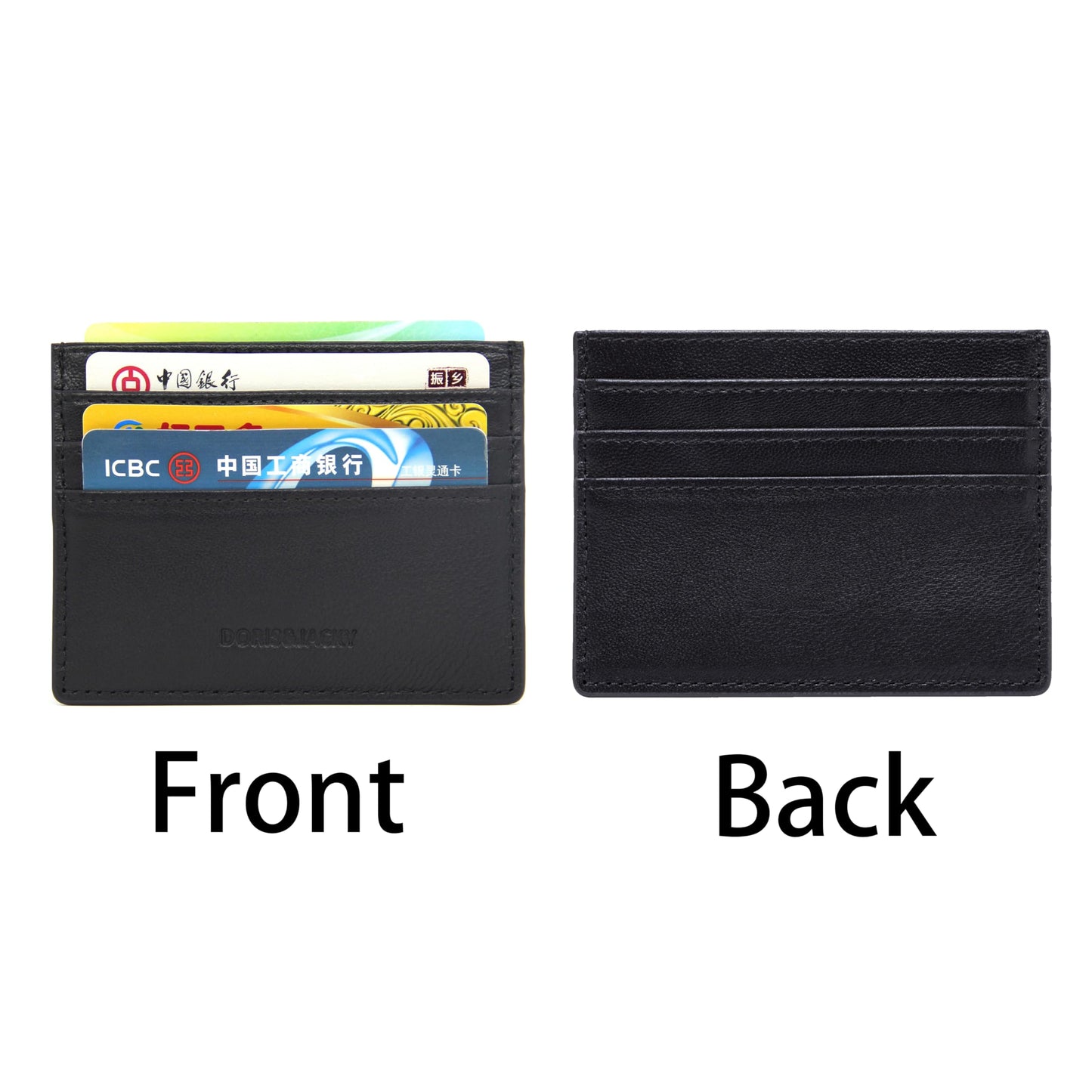 DORIS&JACKY Minimalist Leather Card Holder Wallet, Slim Lambskin Credit Card Case Card Protector, 6 Card Slots Thin Business Wallet for Men and Women(DS901-Black)