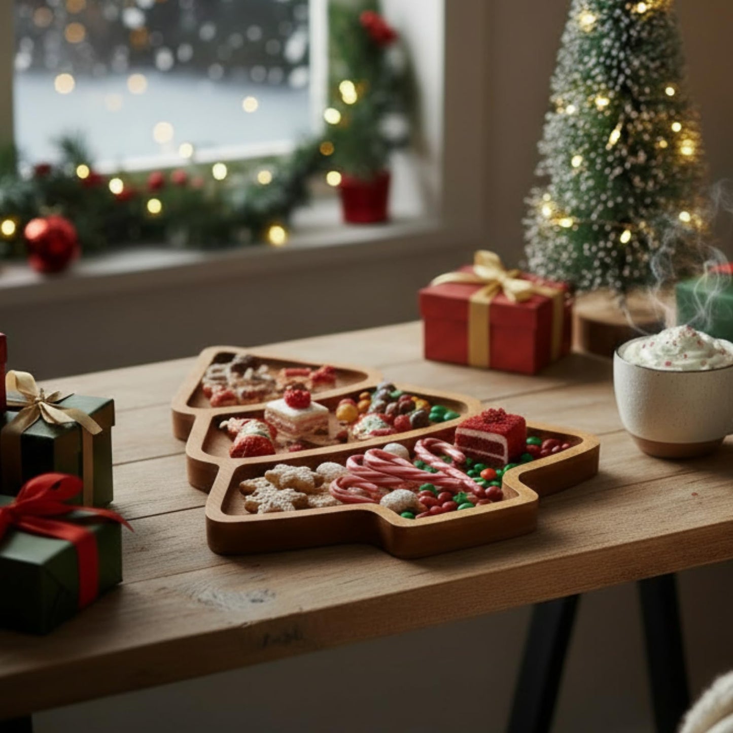 Maxcheck Christmas Tree Serving Tray Platter Charcuterie Board Christmas Wood Serving Dish Cutting Board Rustic Farmhouse 11.42 x 10.43 Inches Table Plate for Cheese Food Fruit Party