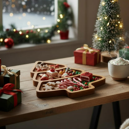Maxcheck Christmas Tree Serving Tray Platter Charcuterie Board Christmas Wood Serving Dish Cutting Board Rustic Farmhouse 11.42 x 10.43 Inches Table Plate for Cheese Food Fruit Party