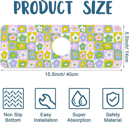 Cute Flowers Kitchen Sink Splash Guard Faucet Mat Retro Floral Super Absorbent