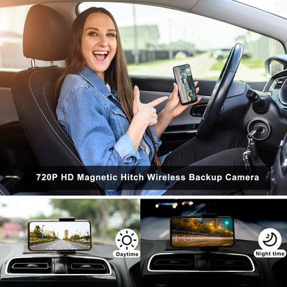YEOIZO Wireless Magnetic Backup Camera for Trailers/RV/Camper - WiFi Rechargeable HD Night Vision, No Wiring/Drilling, Easy Hitch Alignment, Compatible with iPhone/Android/iPad (Gooseneck/Fifth Wheel)