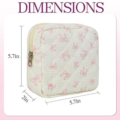 AMZMA Small Quilted Makeup Bag Mini Floral Pouch for Purse Cute Travel Toiletry Organizer Cotton Cosmetic Pouch with Slip-in Pockets
