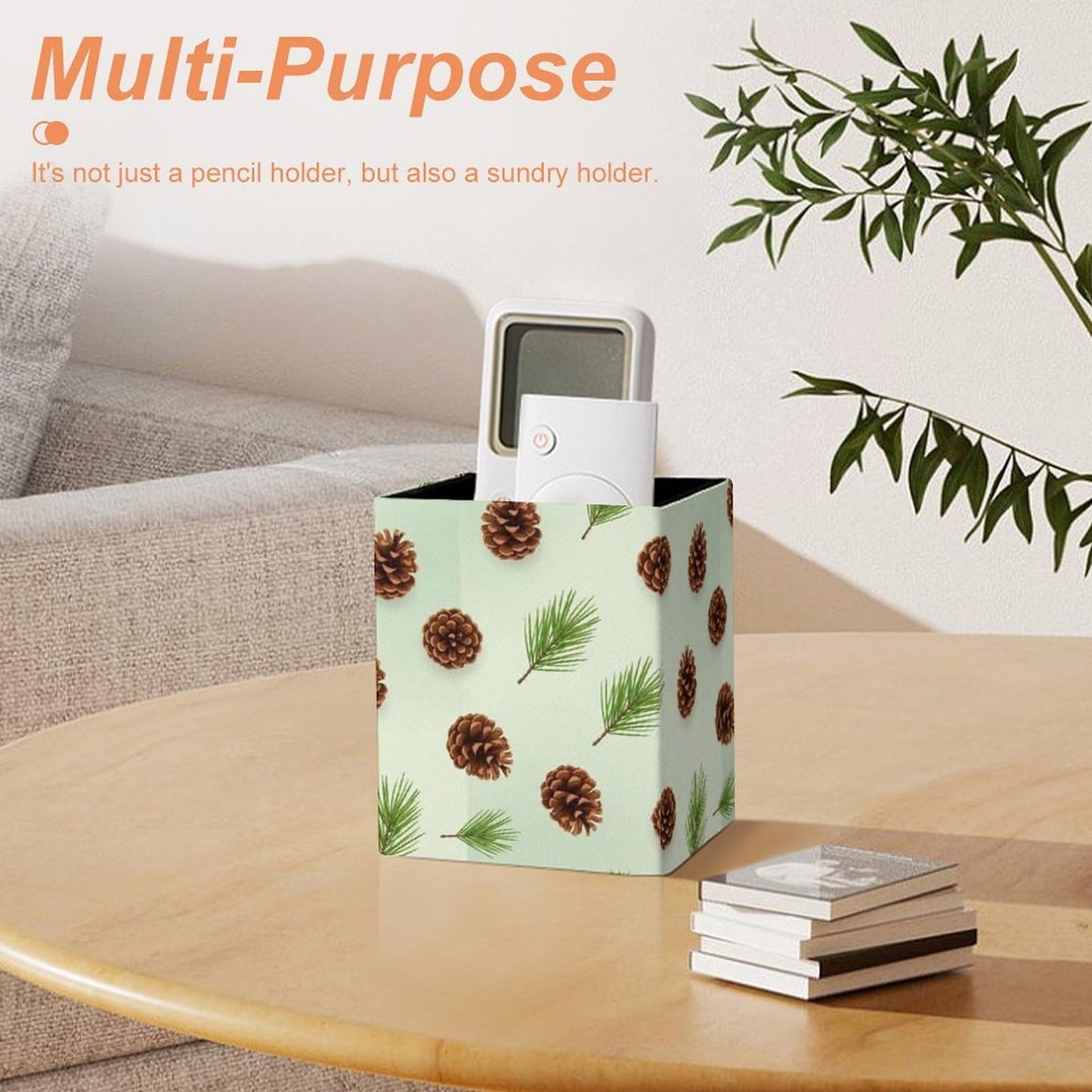 UTRSIFB Holder Cup Makeup Brush Storage Organizer, Waterproof Multifunctional Office Supplies, Pen Holder Square Leather Pencil Cute Pinecone