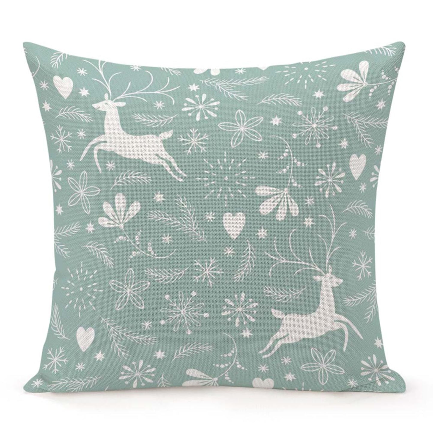 Jiaopenyou Throw Pillow Cover 20x20 Inch,Happy Christmas Tree Antlers Winter Snowflakes Throw Pillow Case,Home Decor Cushion Covers for Sofa Living Room Couch Bed
