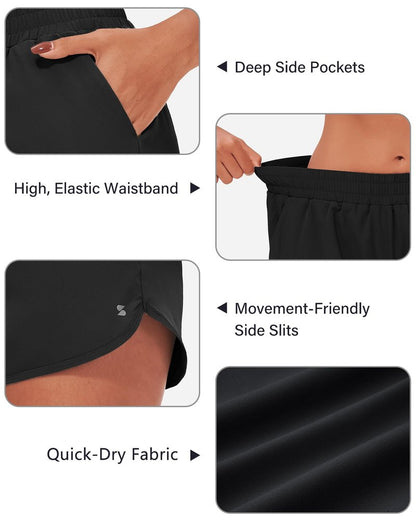 Stelle Womens 3" Running Shorts Mesh Liner High Waisted Workout Shorts Quick Dry Dolphin Athletic Shorts with Pockets