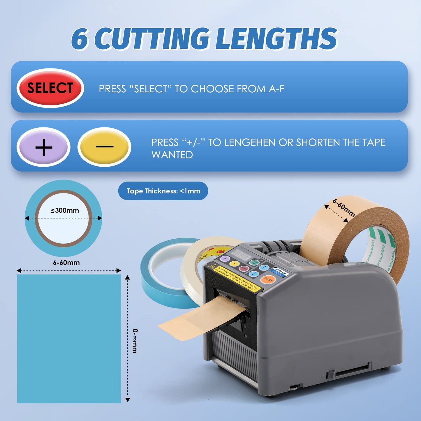 Frifreego Automatic Tape Dispenser, Electric Ribbon Cutting Machine, Upgraded Silicone Wheel for 6-60mm Width Tape/Ribbon, Max. Cutting Length 999mm, 110V, Unsuitable for Elastic Ribbons