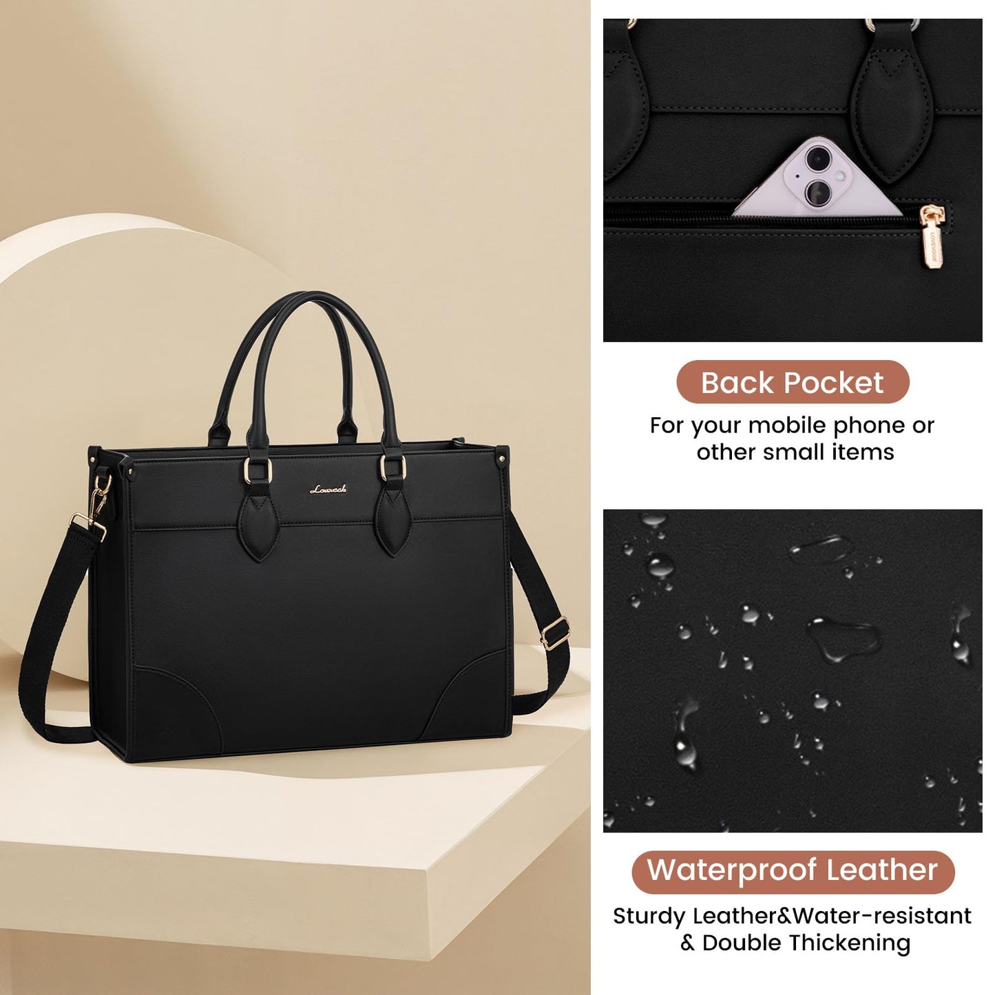 LOVEVOOK Laptop Bag for Women 17 lnch,Waterproof Laptops Tote Bags for Womens,Professional Work Bags for Women with Cup Holder,Large Laptop Purse Computer Briefcase Office Teacher Clutch Bag,2 PCS