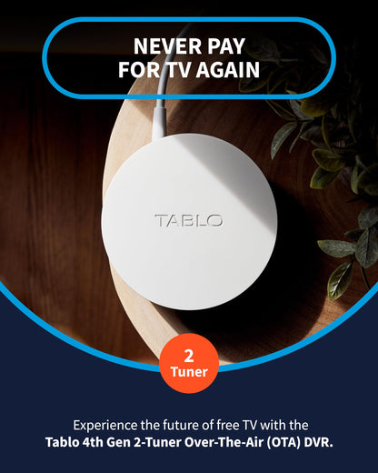 Tablo TV 4th Gen 2-Tuner Over-The-Air (OTA) DVR - Watch, Pause & Record Live TV, News, Sports & Movies Throughout Your Home Over Wi-Fi - Pairs w/Any TV Antenna - 50+ Hrs Recording - No Subscriptions
