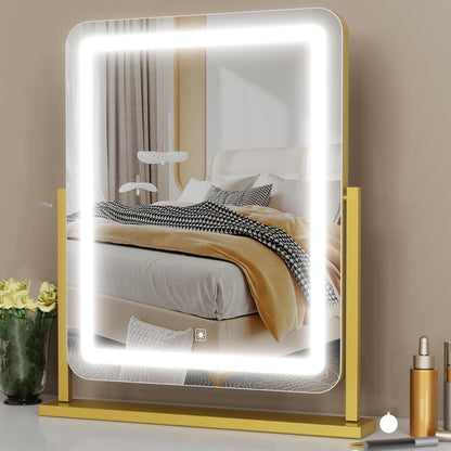 Makeup Vanity Mirror with Lights 15.2" Large LED Lighted Mirror, Hollywood Make Up Mirror with Lighting for Bedroom Tabletop, Smart Touch,Detachable 10X Magnification 360° Rotation, (White)