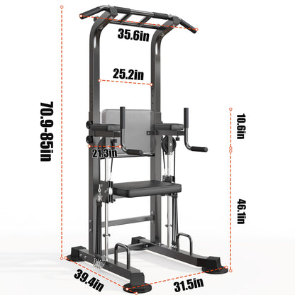 SogesHome Power Tower Pull Up Bar and Dip Station, Multi-Function Pull Ups, Adjustable Height Dip Bar Strength Training Workout Equipment, Pull Up Stand Workout for Home Gym Exercise Equipment, Black