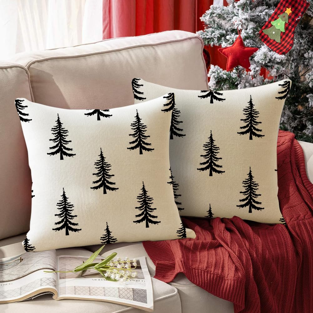 RABUSOFA Christmas Pillow Covers 18x18 inch Set of 2 Indoor Outdoor Waterproof Christmas Decor Tree Decorative Throw Cushion Cases Winter Xmas Holiday Decoration for Couch Patio