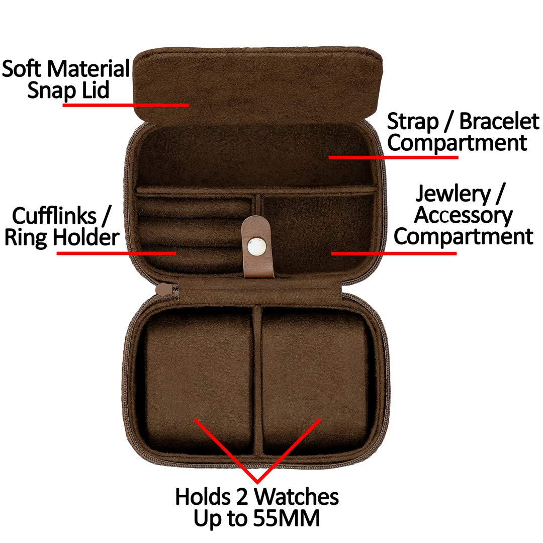 Gift Set 6 Slot Leather Watch Box with Valet Drawer - Luxury Watch Case Display Organizer, Microsuede Liner, Locking Jewelry Box, Mens Storage Boxes Holder Large Glass Top (Tan/Brown Gift Set)