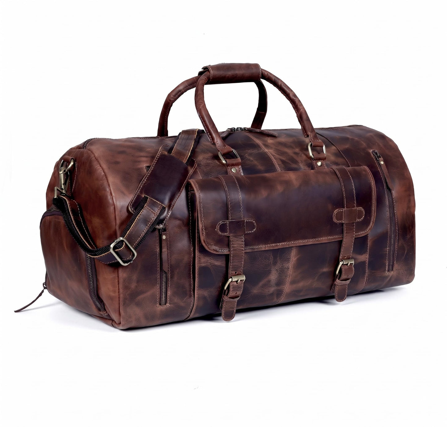 Cureo 24 Inch Genuine Leather Duffle Bag for Men and Women Travel Overnight Weekender Sports Gym Carry on Luggage