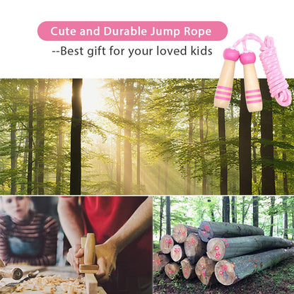 Jump Rope Kids, 7ft Adjustable Cotton Skipping Rope with Wooden Handle for Boys and Girls Fitness Outdoor Exercise