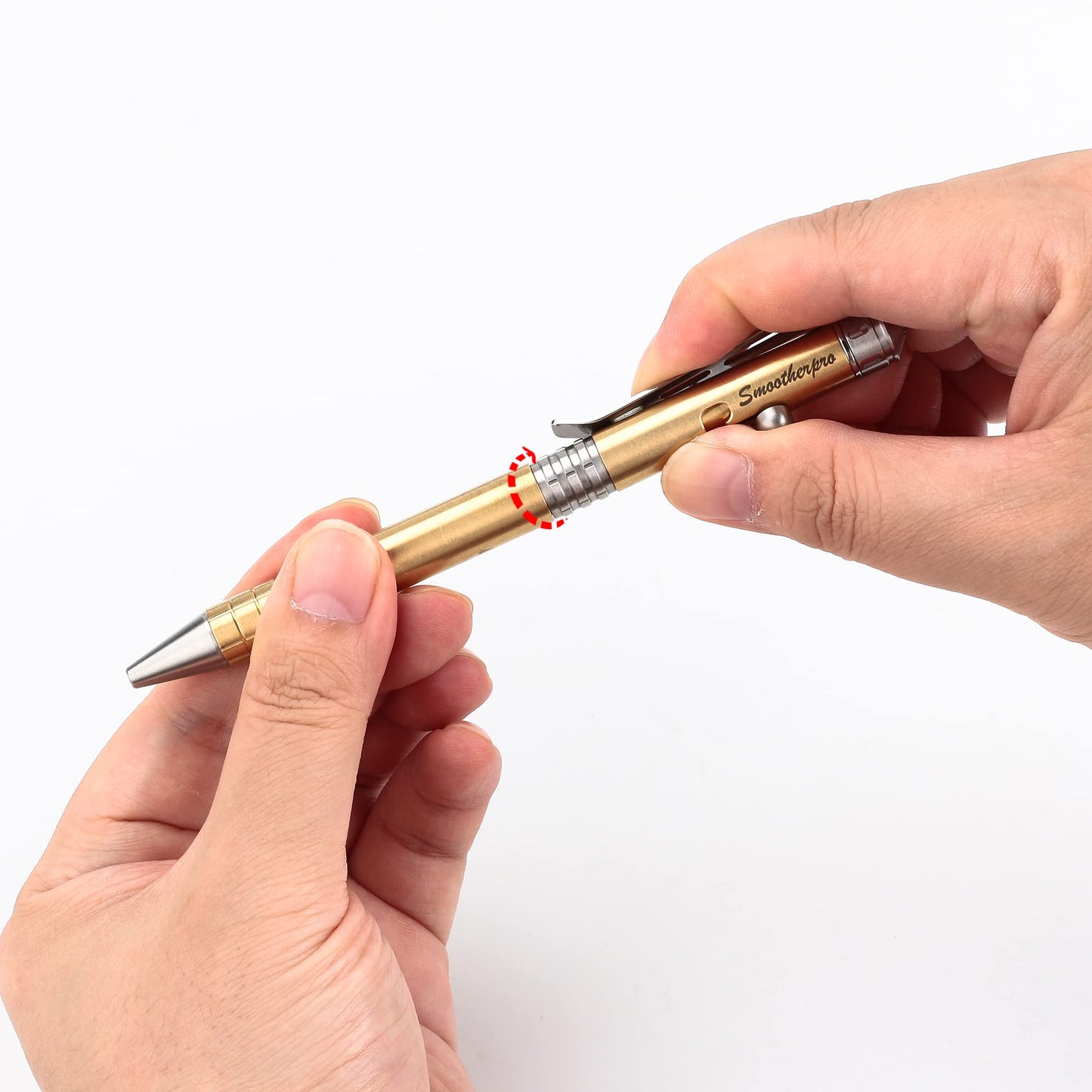 SMOOTHERPRO Solid Brass Bolt Action Pen Shorty Size Compatible with Parker Refill Stainless Steel Clip Medium Weight for Tremor Parkinson Arthritic Signature and Gift (SPR138)