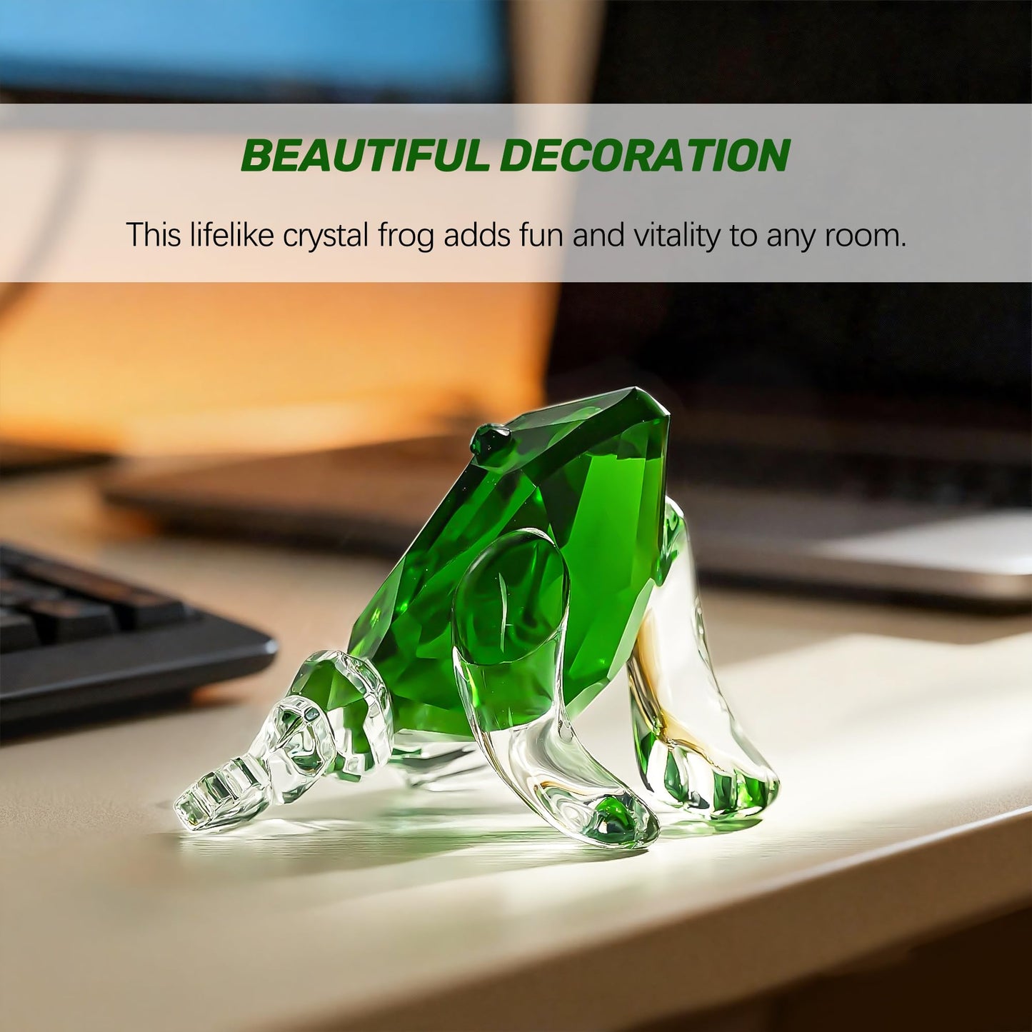 H&D HYALINE & DORA Small Crystal Frog Figurine Collection Paperweight Table Centerpiece Ornament(Green)