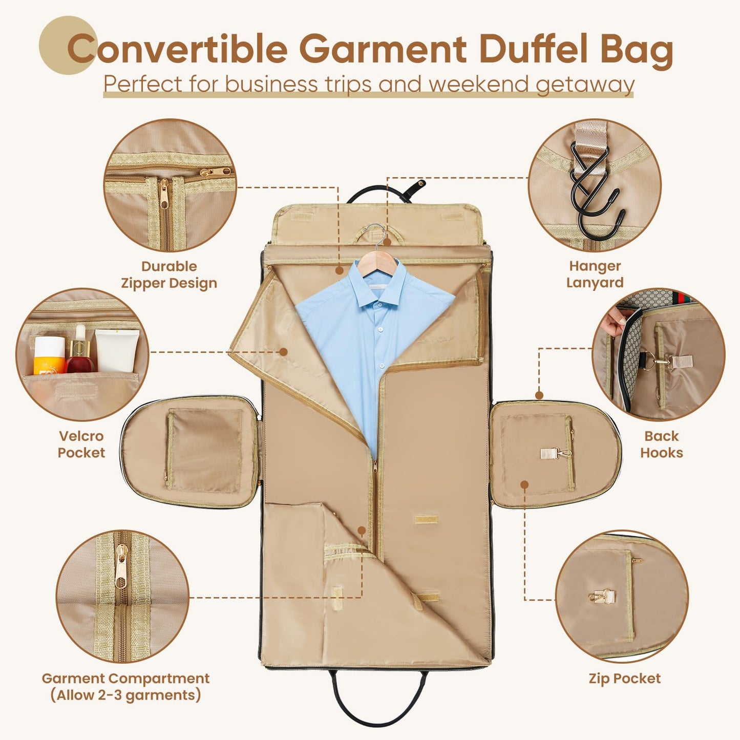 CSUNNUFA Convertible Garment Bags for Travel, Carry on Garment Duffel Bags with Shoe Pouch Weekender Bag for Men Women 2 in 1 Hanging Suitcase Suit for Business Trip, Vacation (Ebony)