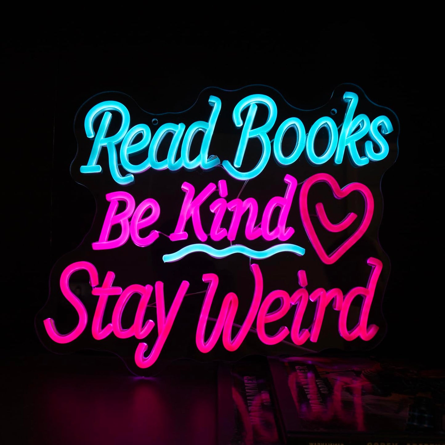 Read Books Be Kind Stay Weird Neon Sign Neon Signs for Wall Decor, Dimmable Read Books Neon Lights LED Sign, Bedroom Bookstore Reading Room Library Study Decoration 14.17 x 12.99 inch