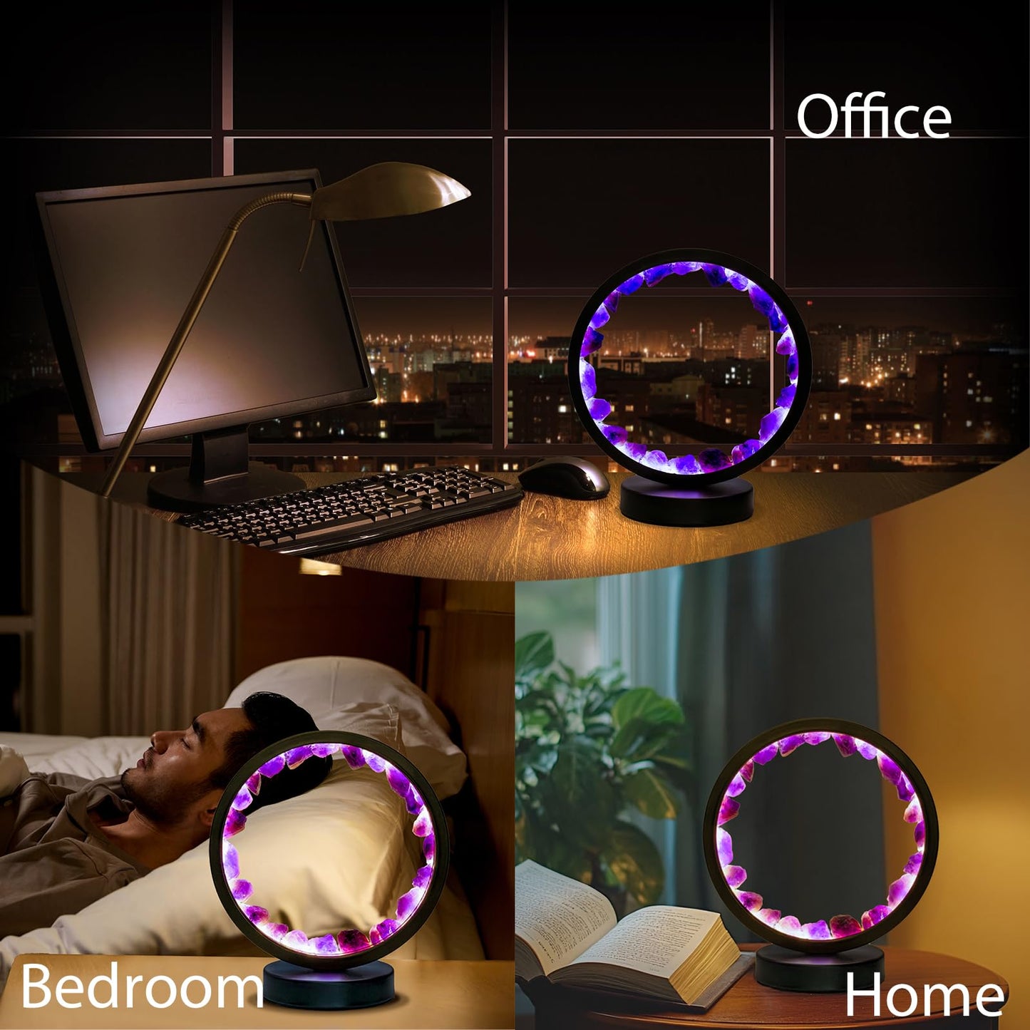 Runyangshi Runyansghi Amethyst Night Lamp 8.6'' Natural Healing Crystal Bedside USB Port 3 Colours Dimming Mode Bedroom Suitable Light for Living Room Office Home Decor Ideal Gift