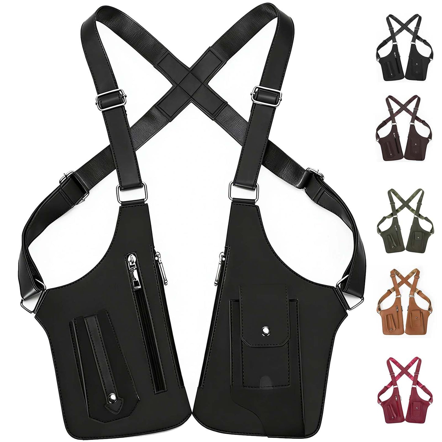 Premium Leather Shoulder Bag, Double Shoulder Armpit Bag for Men, Anti-Theft Hidden Adjustable Shoulder Holster for Men (Black)