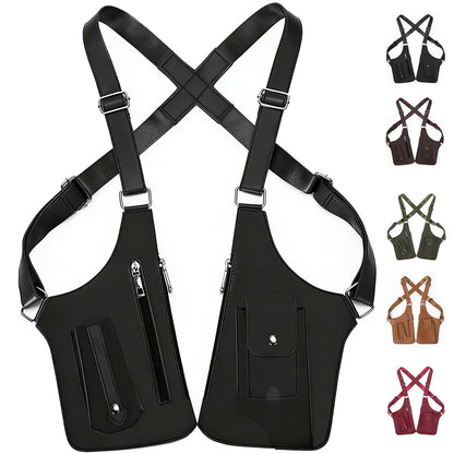 Premium Leather Shoulder Bag, Double Shoulder Armpit Bag for Men, Anti-Theft Hidden Adjustable Shoulder Holster for Men (Black)