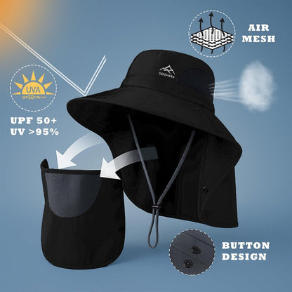 GOOHERA Sun Hat for Men & Women, Breathable Wide Brim Outdoor Fishing Hat with Face Cover & Neck Flap