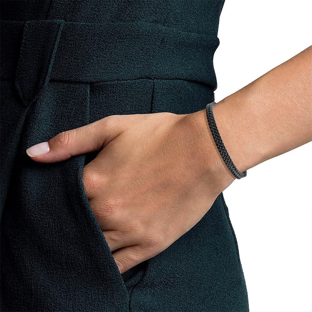 Geoffrey Beene Men’s Stainless Steel Double Franco Chain Black Bracelet with Extension (Black, 8.5")