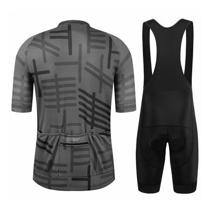 GCRFL Men's Cycling Jersey Set Road Bike Shorts Sleeves Jersey Zipper Pokcet Bib Shorts with Padded, Cycling Clothing kit Men (Grey, L)
