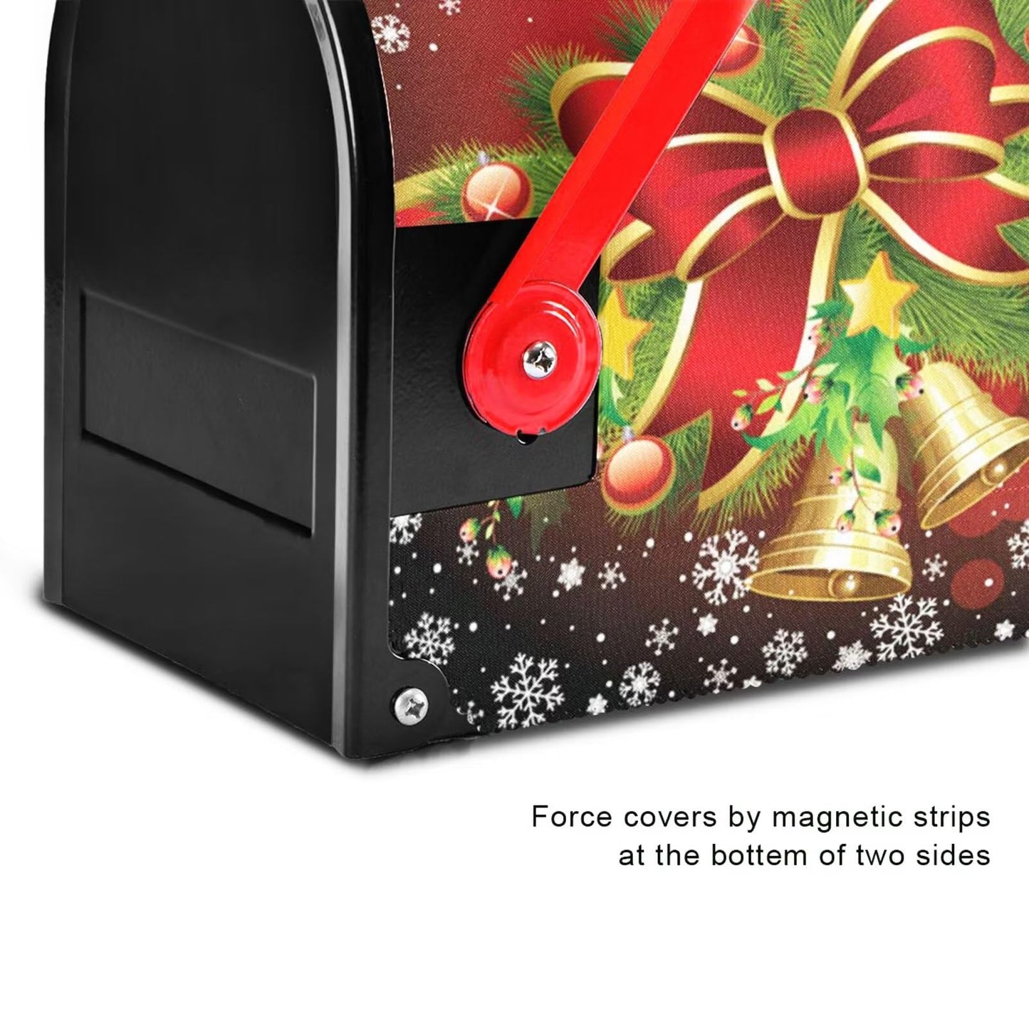 Wusikd Christmas Red Bell Snowflake Mailbox Cover Magnetic Standard Size Winter Poinsettia Mailbox Covers Letter Post Box Cover Wrap Decoration Welcome Home Garden Outdoor 21" Lx 18" W