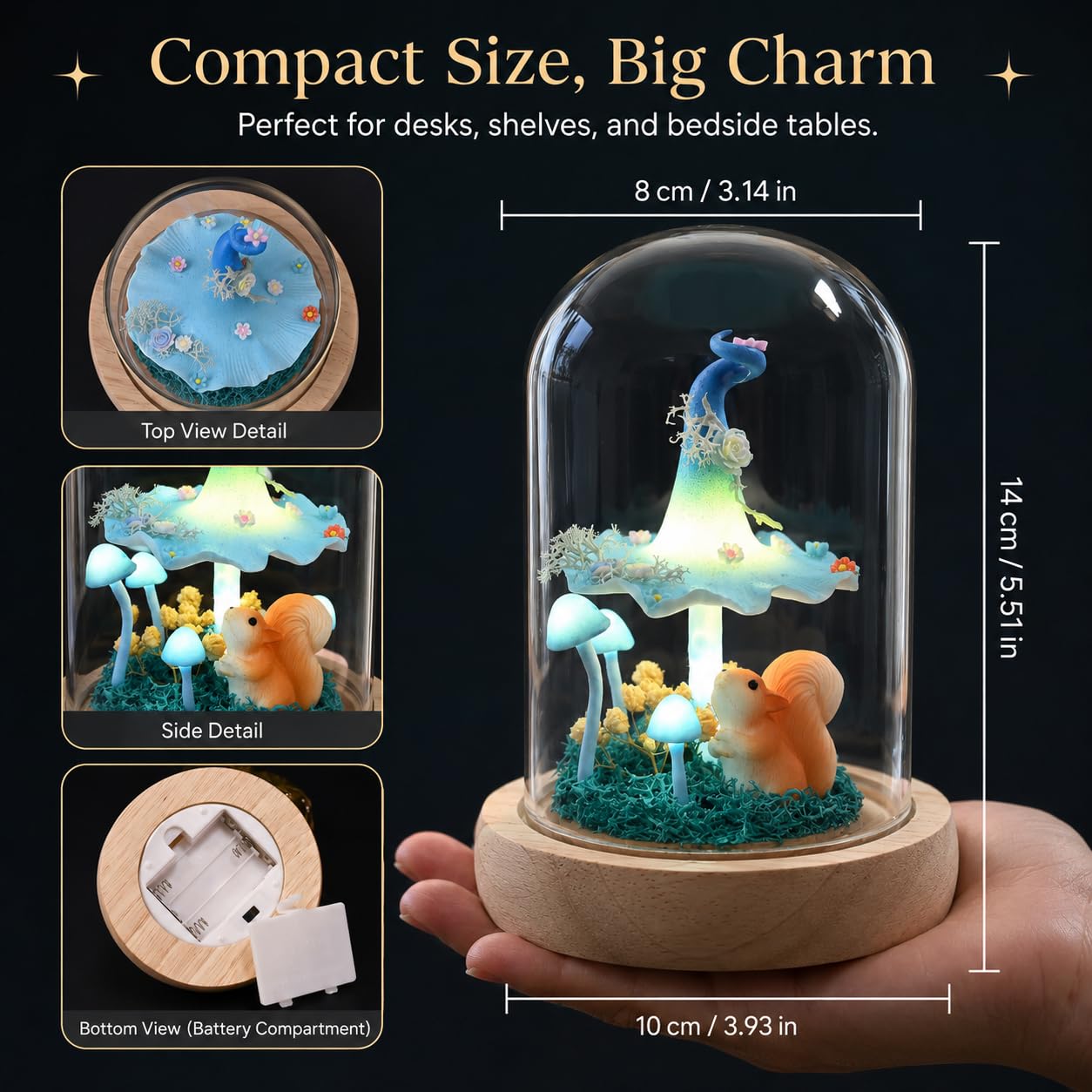 QUELIEN Mushroom Lamp,Mothers Day Mom Gifts for Mom,Light Up Mushroom in Glass Dome,Birthday Party Decorations,Ideal Birthday Gift,GirlfriendGift
