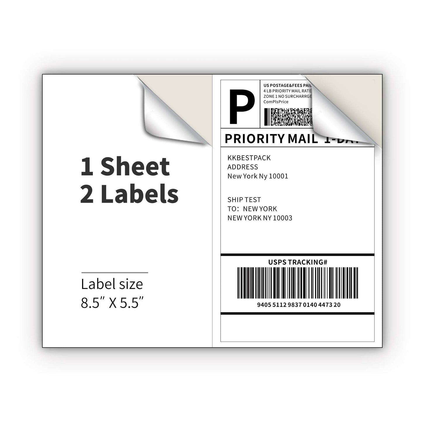 KKBESTPACK Half Sheet Shipping Labels for Laser and Inkjet Printers – 2 Per Page Self Adhesive Mailing Labels – White 8.5 x 5.5 (200 Labels) (2LP)