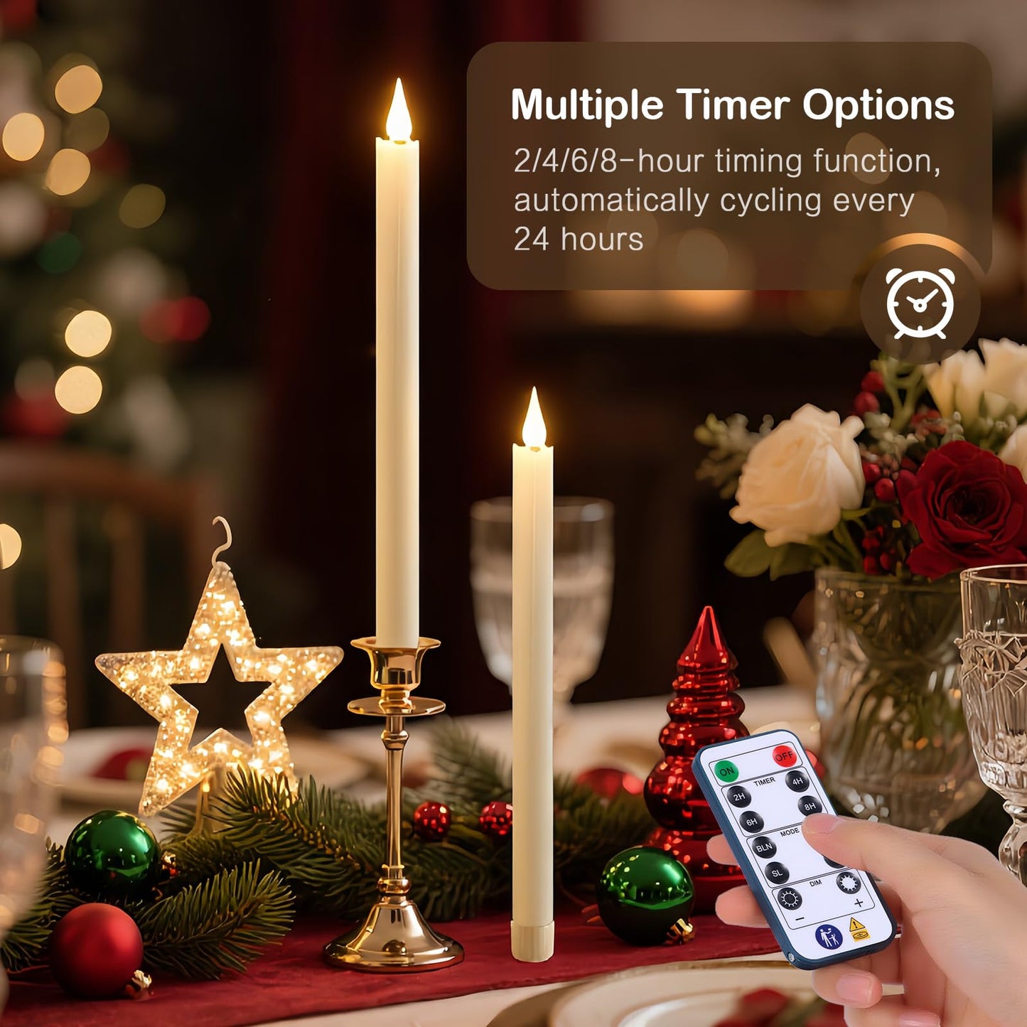 yunsheng 11 Inches Flameless Taper Candles Flickering with Remote & Timer, Set of 6 Battery Operated LED Window Candles, Ivory Plastic LED Candlestick with 3D Wick for Christmas Wedding Home Decor