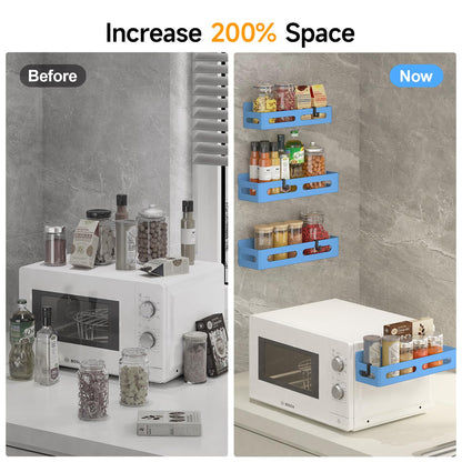 4 Pack Magnetic Spice Rack for Refrigerator, Spice Rack Organizer, Moveable Magnetic Shelf Fridge Organizer with 4 Hooks for Kitchen and Oven Organization, Black